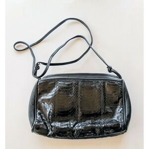 Giani Bernini Black Genuine Snakeskin Slim Shoulder Handbag Preppy Luxury Chic